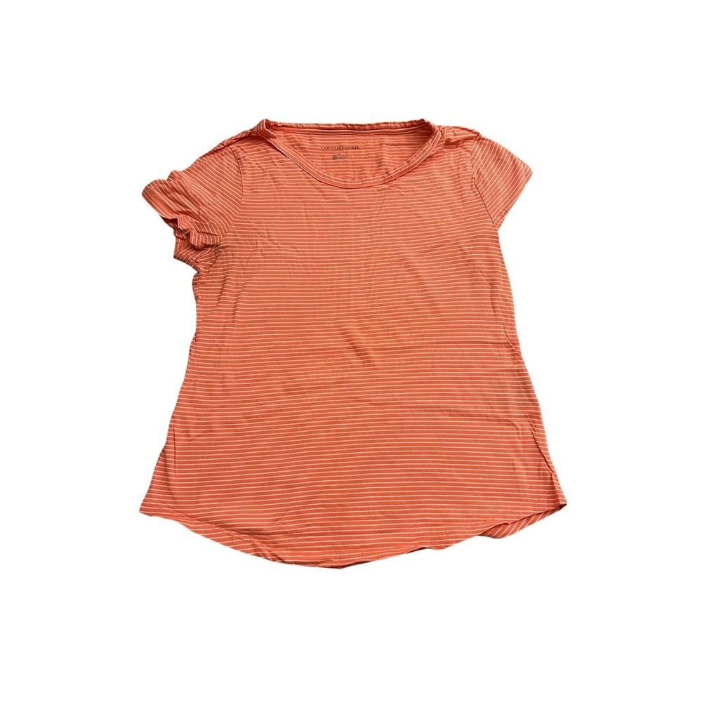 Tommy Hilfiger T-Shirt Womens Small Orange Striped Excellent Short Sleeve Top